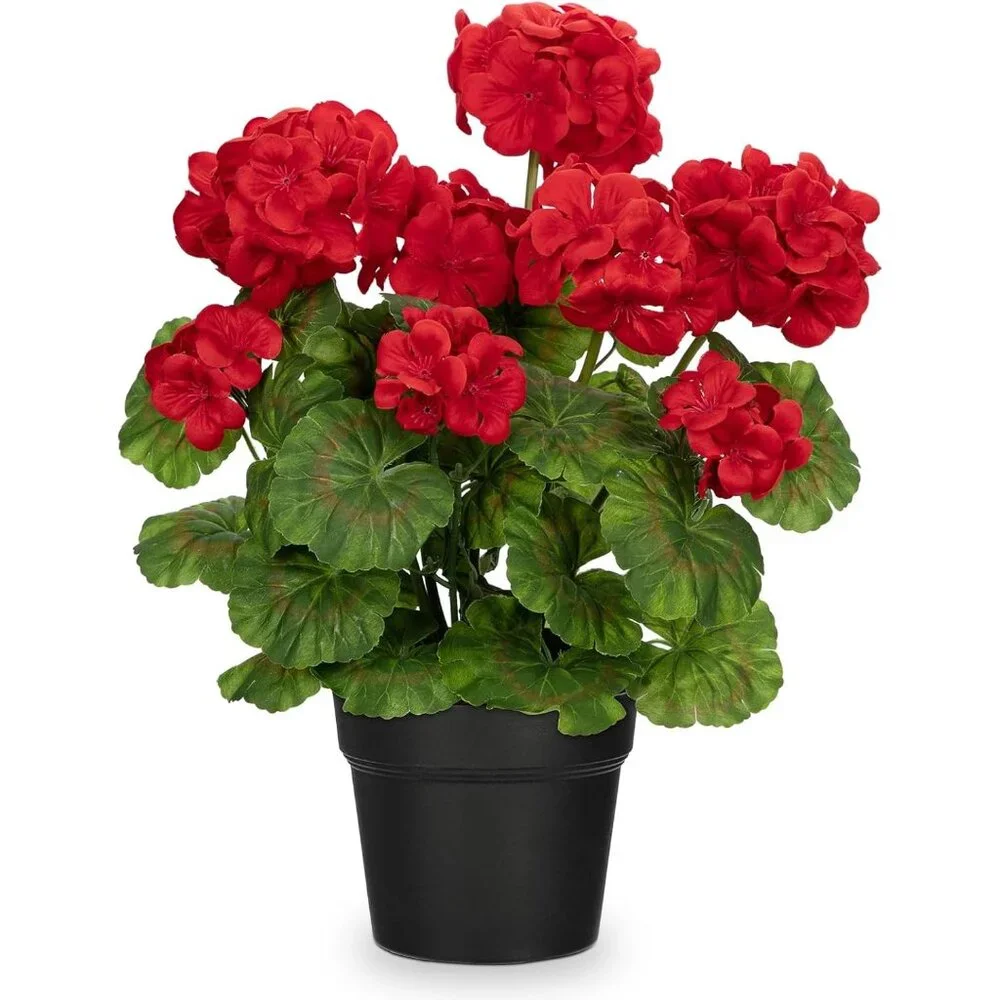 Artificial Flowers Red Plant Leaves Potted Silk Realistic Lush Home Table Decor